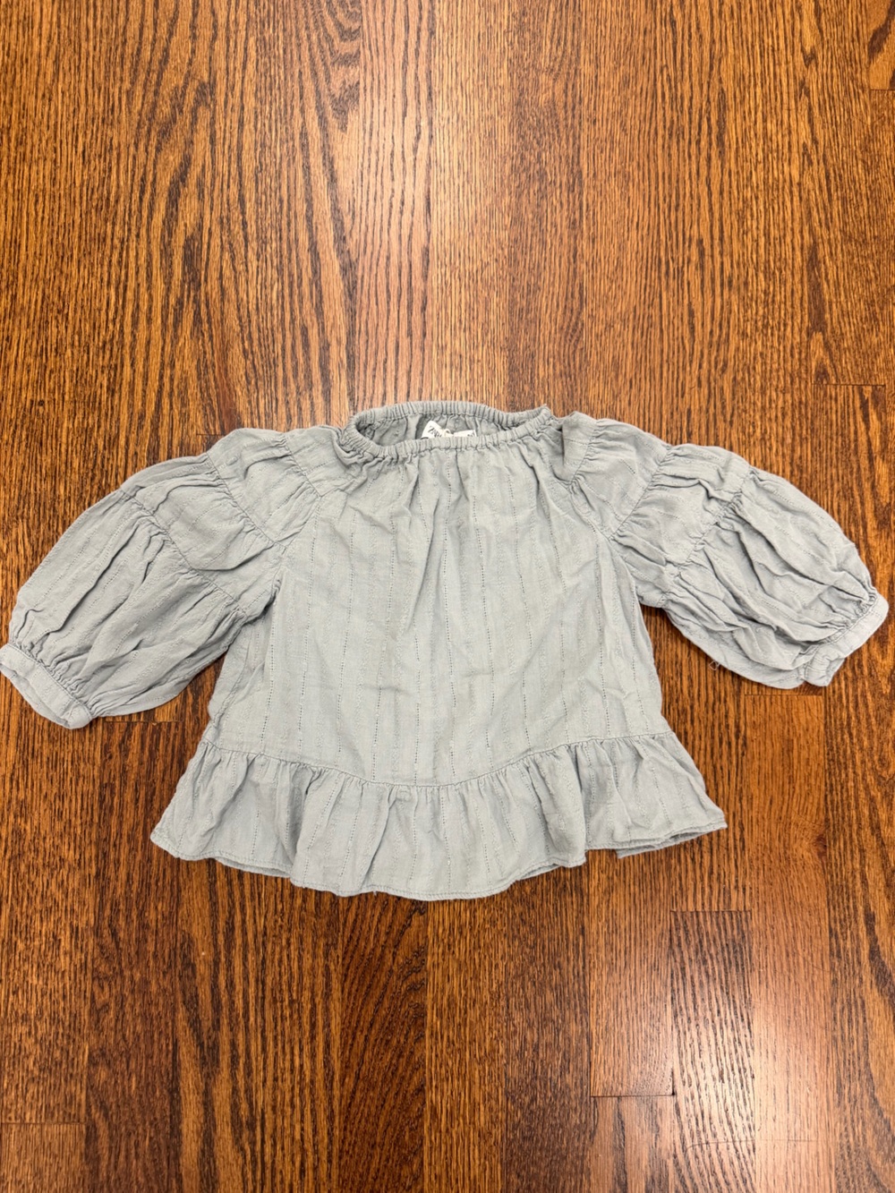 Zara Pale Blue Ruffle Hem Puff Sleeve Blouse - Kids